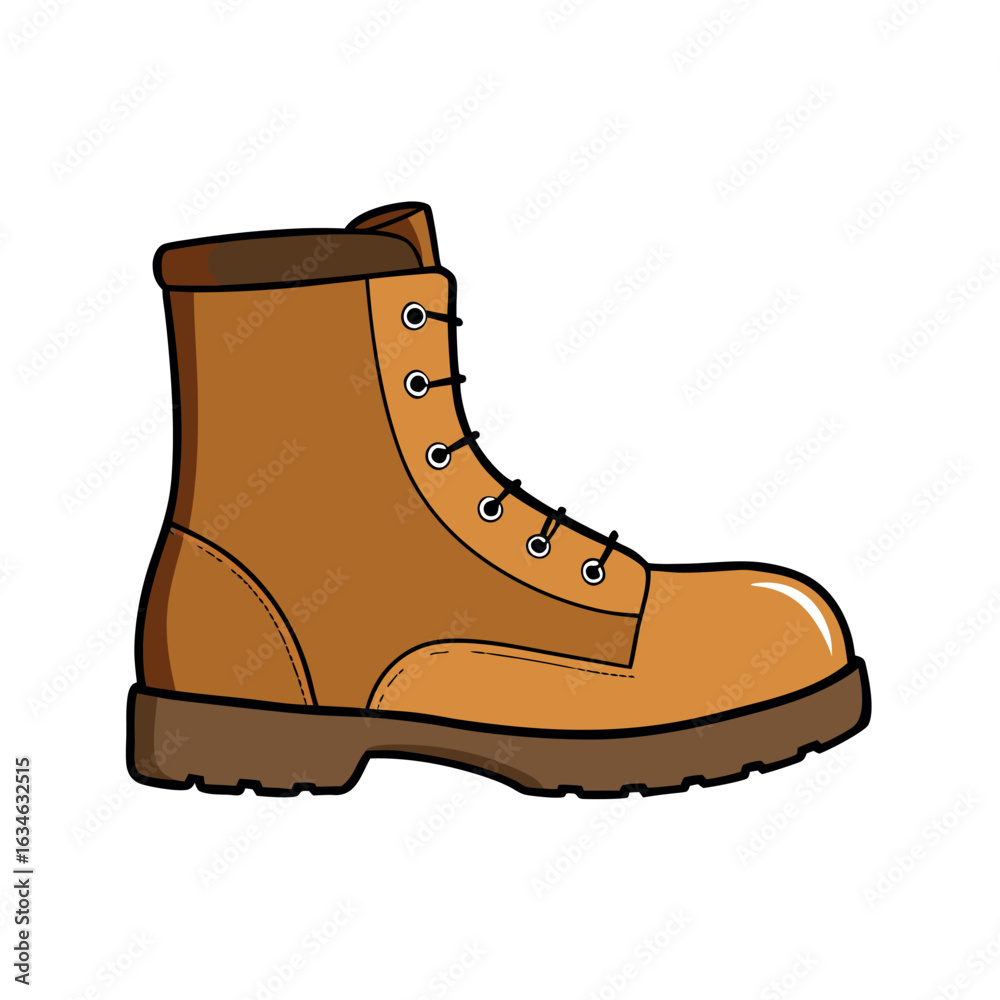 Brown leather safety boots with black sole industrial footwear illustration