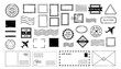 © Foxy Fox - Postage stamps. Vintage mail stamp. Postal and decorative blank templates. Postmarks and cachets with perforated edges in various shapes for mail envelope, post office stamp. Vector set