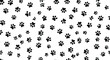 © Ideasy Mind - Seamless paw print pattern, black dog and cat footprints background, cute pet animal trail design, vector illustration, isolated backdrop
