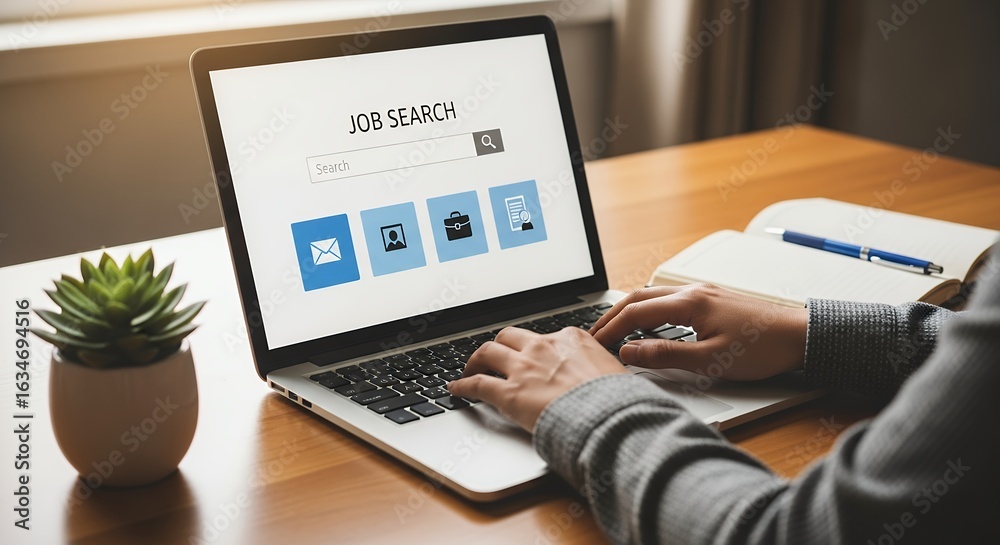 Searching for Jobs Online on a Laptop Career Search Website Interface ...