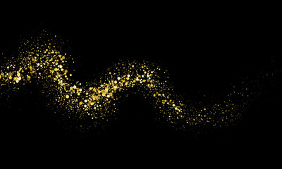 Wall Mural - curved golden glitter trail on black background