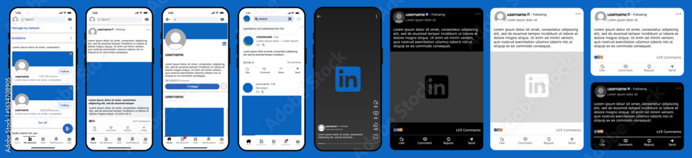 Linkedin User Layout LinkedIn UI mockup template with LinkedIn post feed, LinkedIn profile ...