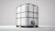 © Tichila - A 3D illustration of an IBC (Intermediate Bulk Container) tank designed for industrial. the tank  metal structure. on white background.