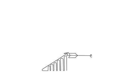 Poster - Animated self drawing of continuous line gears, lights idea, rocket launch, ship and increasing up arrows bar graph.Startup business. Full length one line animation. 4K	