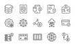 © RI Rafiq - Fintech linear icon set. Digital banking, online payment, cryptocurrency, blockchain, wallet, investment, financial app, security, credit card, analytics, savings vector icon set. UI thin line pack