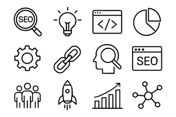 Linear seo and web development icons set for digital marketing
