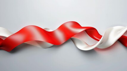 Wall Mural - Abstract Render of Flowing Red and White Ribbons on Gray Background