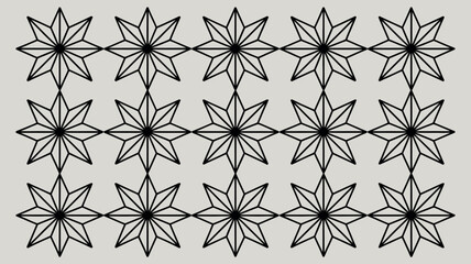 Thin line geometric star seamless pattern with connected black outlines on light background
