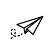 © Zayco - A simple black and white line drawing of a paper airplane with a dotted flight path.
