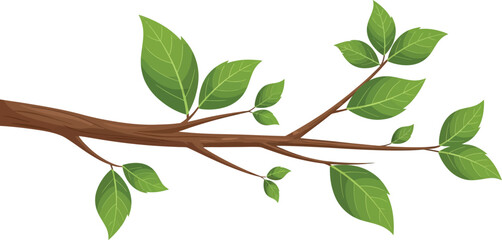 Illustration of a Tree Branch with Vibrant Green Leaves A Symbol of Nature Growth and Vitality