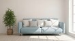 © UniDesign by Sonjib - Serene living room with light blue sofa and tall potted plant