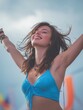 © Johannes - young woman having fun and dancing at festival  summer music festival concept