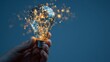 © Johannes - close up of hand holding abstract glowing circuit light bulb on blue background future innovation and solution concept no logos no brands ar 169