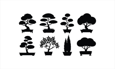 collection of diverse tree species graphics and illustrations silhouette
