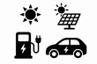 © NoblePix - Electric Car Charging from Solar Icons Silhouettes Vector Set on White Background