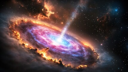 Wall Mural - Cosmic galaxy with swirling clouds and central light burst in deep space