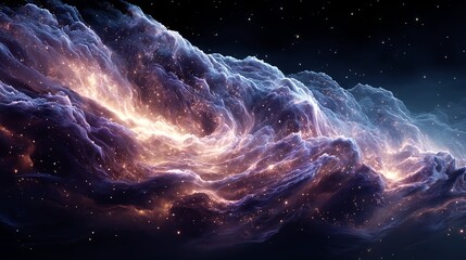 Swirling dark matter cloud glowing in purple and blue hues against a cosmic backdrop