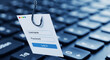 © Mirivox - Login form on a fishing hook above keyboard, illustrating online phishing and cyber security threats, a concept of digital danger and internet fraud