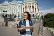 Tourist exploring Yekaterinburg's historic sights