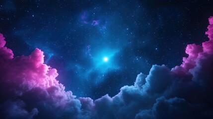 Wall Mural - Cosmic cloudscape with starry sky and glowing light in deep space