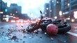 © Ashalina - Motorcycle road accident scene with debris on city street