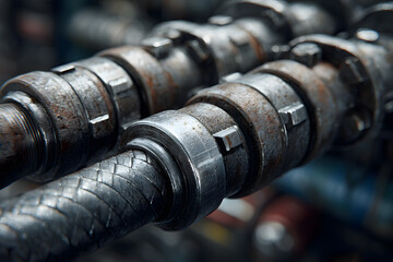 Wall Mural - bundle of pipes connected to industrial hydraulic pneumatic machine, industrial concept background