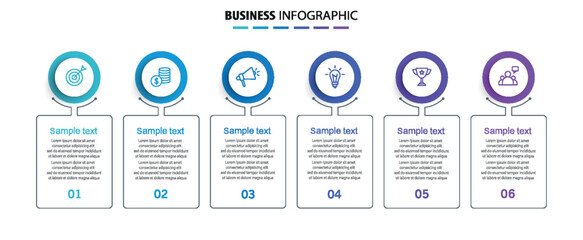 Wall Mural - business infographic design template with 6 options, steps or processes. can be used for workflow la