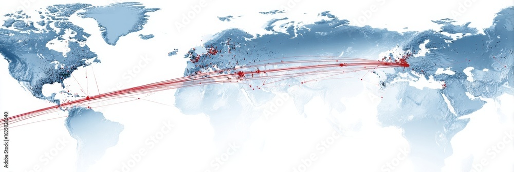 Global Flight Routes and Connections Illustrated Across a World Map in ...