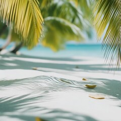 Wall Mural - A tranquil scene of a sandy beach with palm trees in the background, perfect for relaxation or vacation concepts