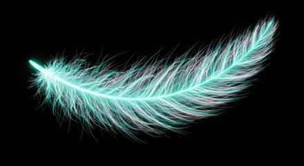 Wall Mural - Ethereal Teal Feather: Glowing Lines Abstract Art