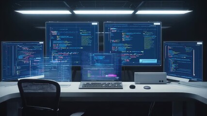 Gen-4 Turbo Modern web development concept featuring coding symbols, web development process, web development interface, and web development tools with futuristic design