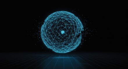 Wall Mural - Futuristic Digital Sphere: Glowing Network Structure Against Black Background