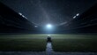 © Hallo Assets - Soccer ball on a field under a starry night sky in a stadium view
