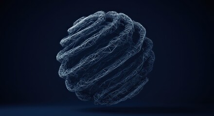 Wall Mural - Geometric Wireframe Sphere: Abstract 3D Rendering on Dark Blue Background, Modern Art