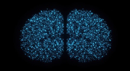 Wall Mural - Glowing Blue Particle Brain: Abstract Neural Network Visualization on Black Background