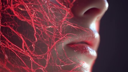 Wall Mural - Slowmotion animation illustrating blood vessels expanding beneath the facial epidermis during a rosacea flareup creating a rosy web pattern.
