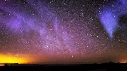Wall Mural - Solar Storm Aurora Purple and Milky Way Galaxy Grasslands Loop