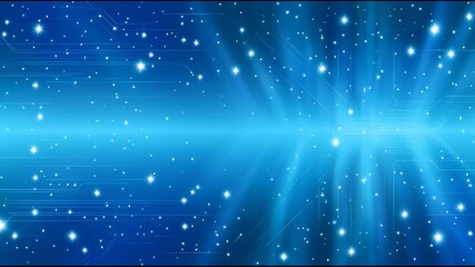 Poster - Digital blue background glowing stars light rays futuristic technology circuit lines sparkling particles creating dynamic vibrant atmosphere with glowing sparkle effects and bright light rays