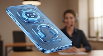 AI Chatbot Virtual Assistant on Smartphone Screen with Customer Support Agent