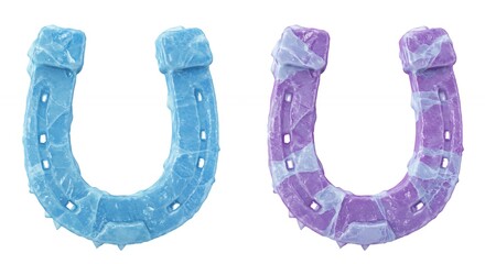 Two pastel colored horseshoe shaped objects