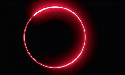 Wall Mural - 
A red, glowing neon light line forming a circle on a black background. .

