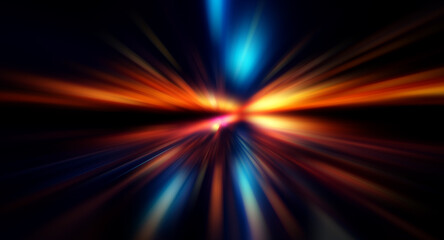 Wall Mural - blurred abstract image featuring luminous bokeh lights in orange and blue hues. dynamic spots spread