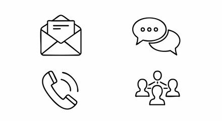 Black line icons communication contact methods