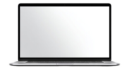 Front view silver laptop mockup template in high resolution with realistic details, isolated on transparent background for clean PNG cutout, ideal for technology branding, website design
