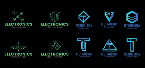 Collection of technology connection logo. Circuit technology logo, Global tech logo design illustration