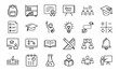 © MDTANVIR - 24 Education and School Line Icons Learning, Teaching, Online Classes, Graduation, Science, Math, and Classroom Vector Icon Set for Teachers, Students, and Educational Projects