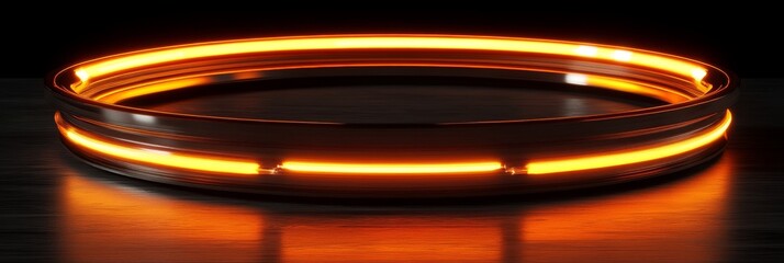Poster - A glowing circular light ring illuminates a dim space, creating a captivating and modern atmosphere. The warm orange glow contrasts sharply with the surrounding darkness, enhancing the visual impact.