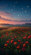 © GROW HIGH - Vibrant red poppies bloom in a field at sunset with dreamy lights in the sky