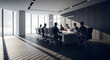 © Magic - Boardroom Brilliance: A modern and elegant boardroom scene, where a group of professionals engage in a collaborative meeting, bathed in natural light streaming through the expansive windows.