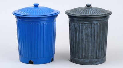Blue and gray trash cans for home or outdoor use